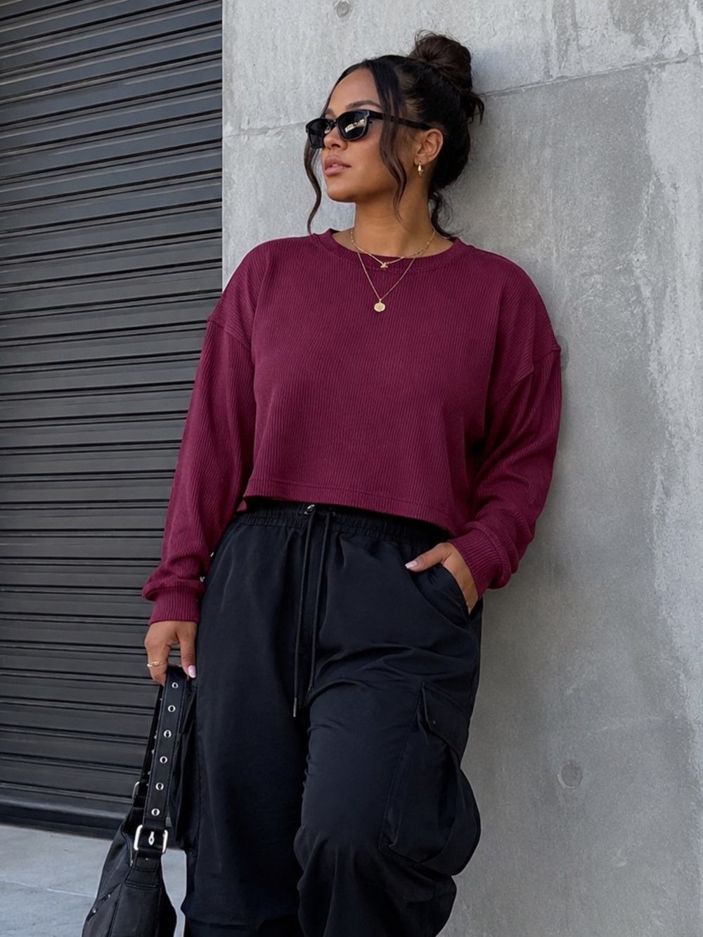 RUMI & RYDER Ribbed Long Sleeve Crop Top NWT